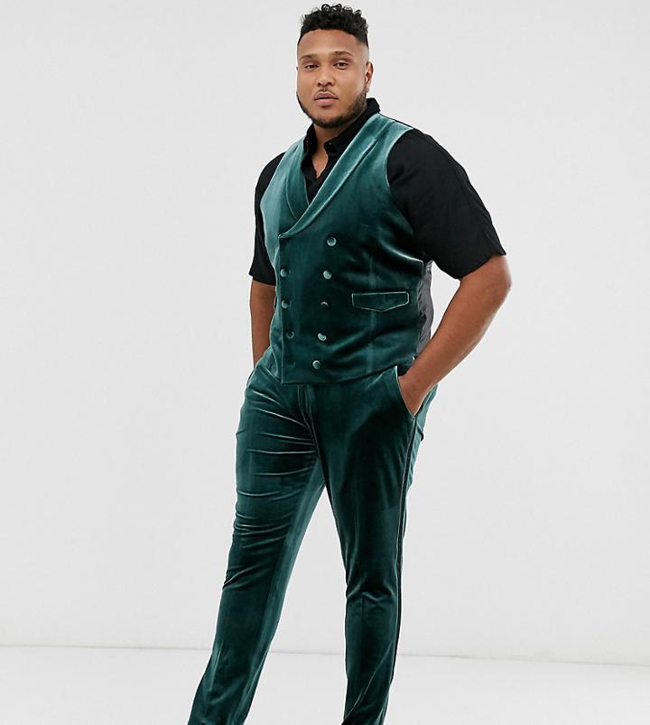 Asos Design Plus Super Skinny Tuxedo Pants In Forest Green Velvet