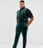 Asos Design Plus Super Skinny Tuxedo Pants In Forest Green Velvet