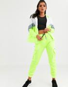 Qed London Elasticated Cuff Cargo Pants In Lime Two-piece