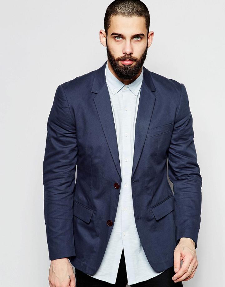 Farah Blazer With Honeycomb Cotton Patch Pockets - Navy