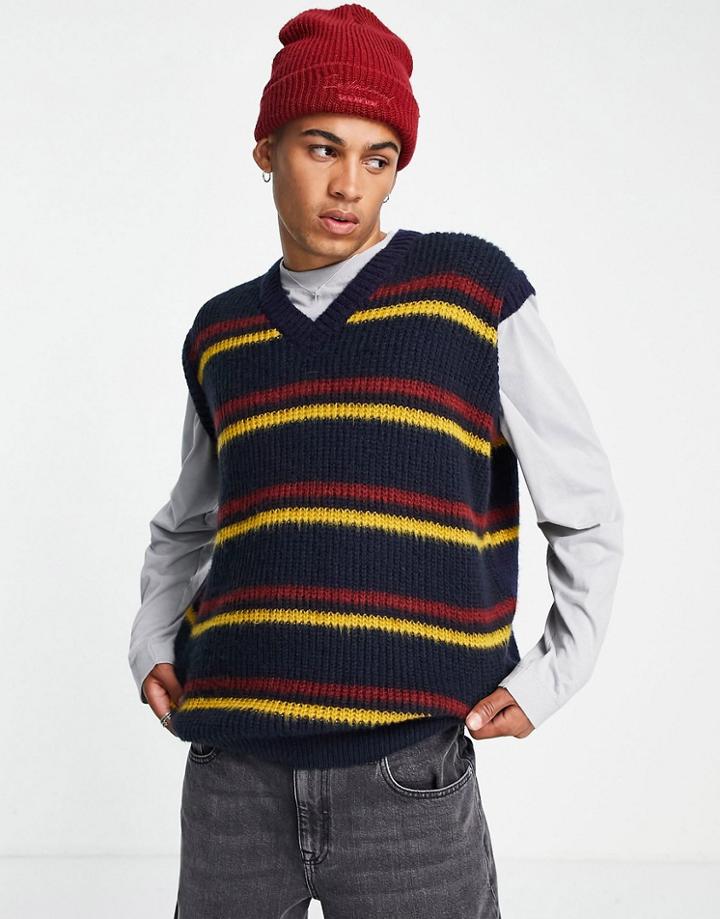 Asos Design Fluffy Stripe Tank Top In Navy-multi
