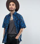 Reclaimed Vintage Inspired Oversized Shirt With Short Sleeves In Flame Print - Blue