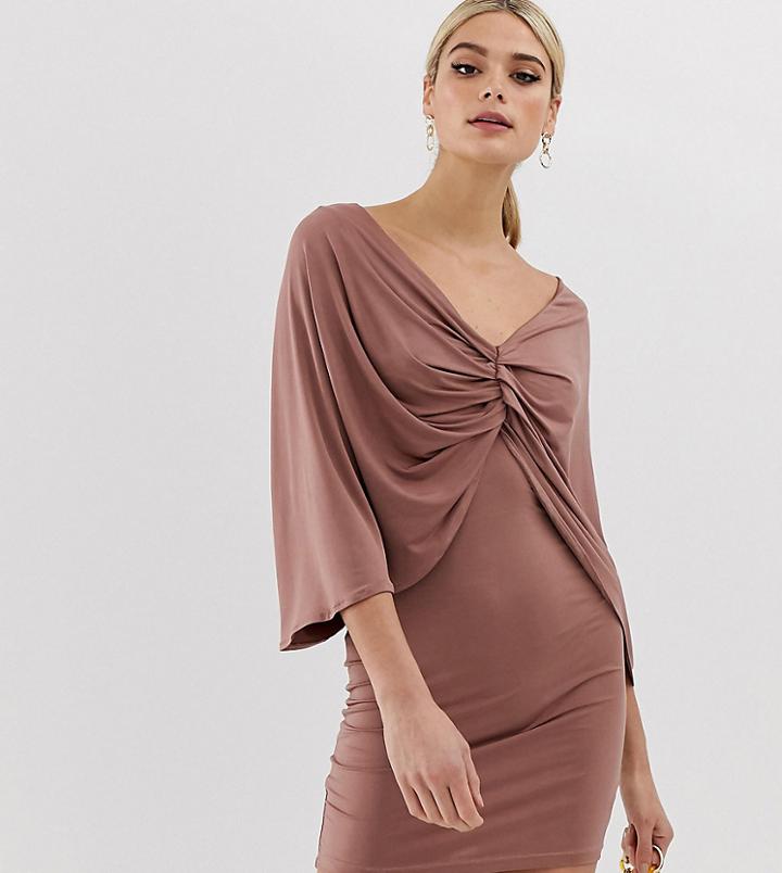 Asos Design Tall Kimono Sleeve Drape Knot Back Mini Dress - Brown