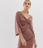 Asos Design Tall Kimono Sleeve Drape Knot Back Mini Dress - Brown