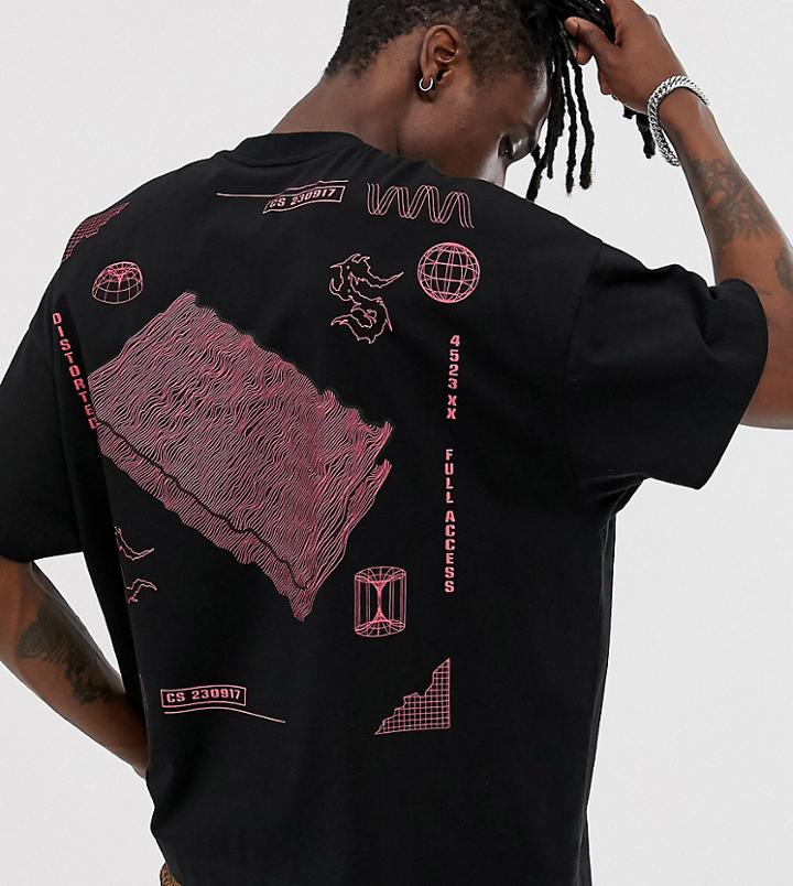 Collusion Oversized Printed T-shirt With Half Sleeve - Black