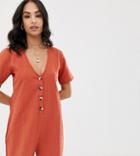 Akasa Exclusive Button Front Beach Romper In Rust - Orange