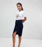 River Island Denim Midi Skirt With Split Front In Dark Wash - Blue
