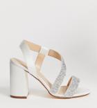 London Rebel Wide Fit Bridal Barely There Embellished Block Heel Sandals-cream