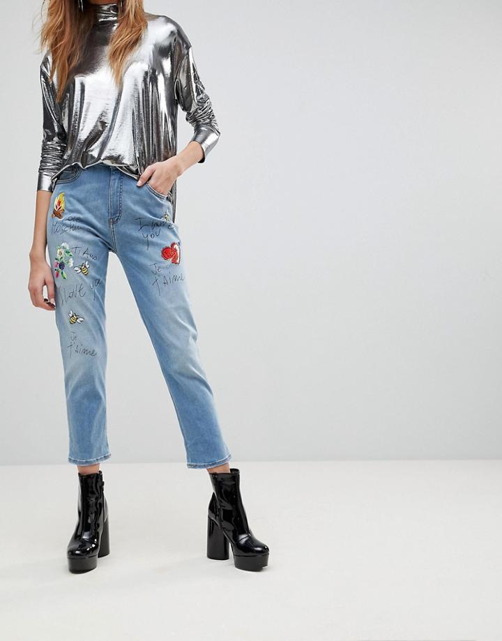 Love Moschino Birds And The Bees Boyfriend Jeans - Blue