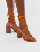 Asos Design Tropical Suede Tie Leg Sandals-orange