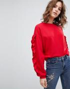 New Look Ruffle Sleeve Sweater - Red