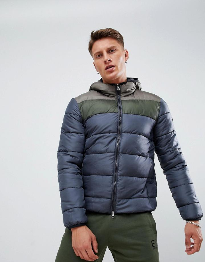 Ea7 Tri-tonal Padded Eco-down Puffer Jacket In Dark Gray - Gray