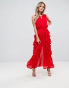 Moon River Ruffle Maxi Dress - Red