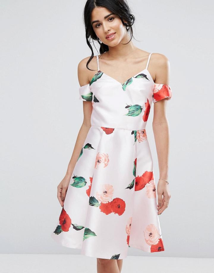Chi Chi London Off Shoulder Midi Dress In Floral Print - Multi