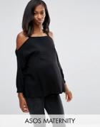 Asos Maternity Cold Shoulder Top With Tie Back - Black