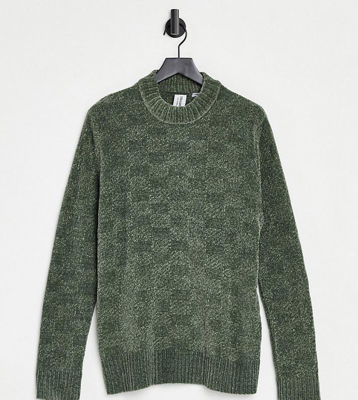 Collusion Unisex Oversized Checkerboard Chenille Sweater In Green-multi