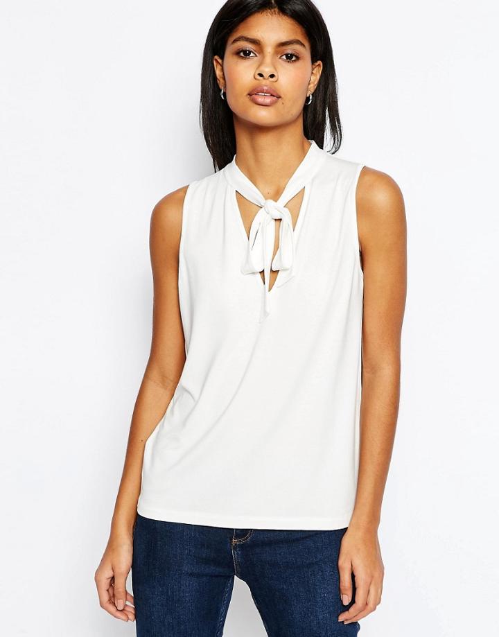 Asos Sleeveless Pussybow Blouse - Cream