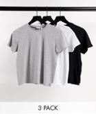 Asos Design Ultimate Organic Cotton T-shirt With Crew Neck 3 Pack Save In Black, White & Gray-multi