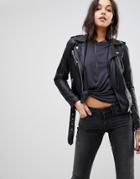 Goosecraft Leather Biker Jacket With Belt - Black