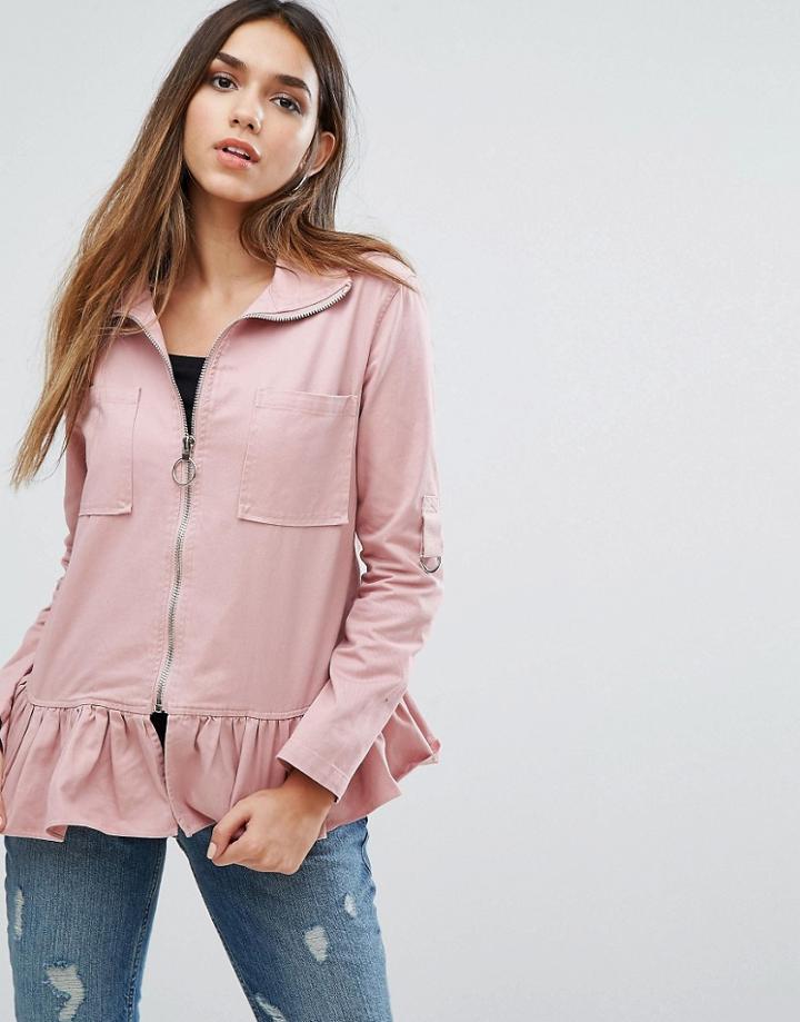 Missguided Frill Hem Jacket - Pink