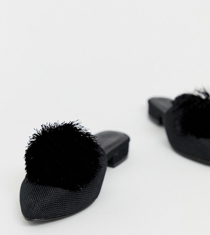 Truffle Collection Wide Fit Pom Pom Mules-beige