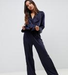 Asos Design Contrast Satin Pyjama Pants - Navy