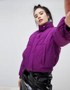Pull & Bear Crop Puffer Jacket - Purple