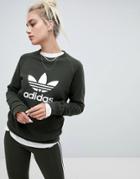 Adidas Originals Trefoil Crew Neck Sweatshirt In Khaki - Green