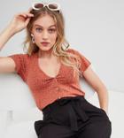 New Look Petite Spot Button Through Tie Front Tee - Copper