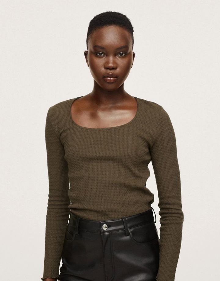 Mango Long Sleeved Basic Top In Brown