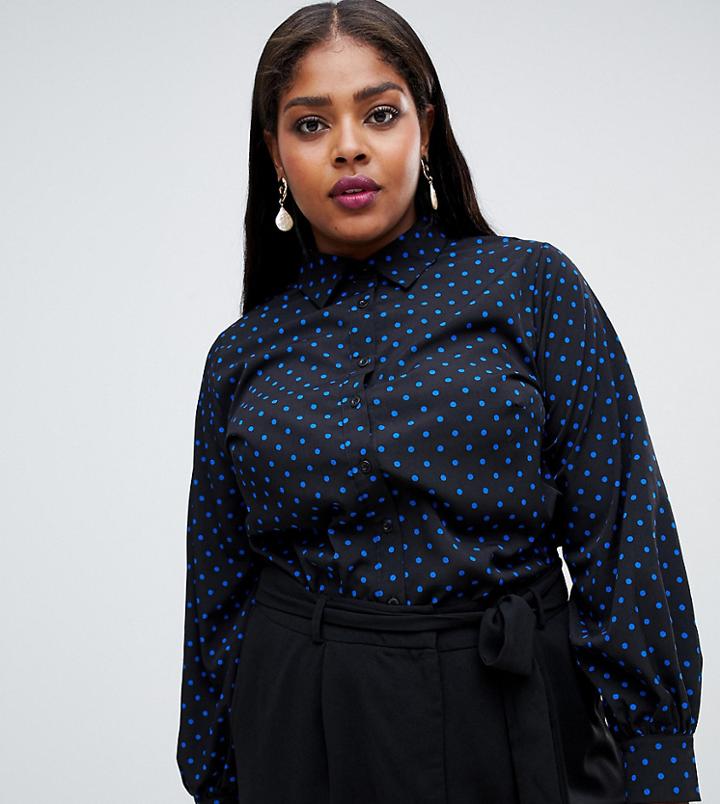 Fashion Union Plus Polka Dot Shirt - Black