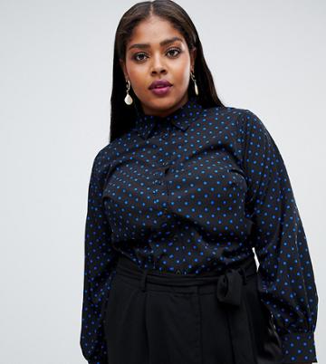 Fashion Union Plus Polka Dot Shirt - Black