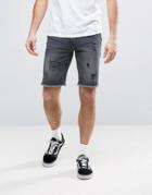 Asos Denim Shorts In Skinny With Rips In Washed Black - Black