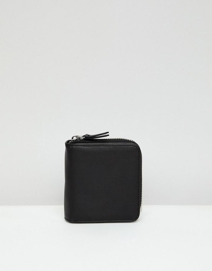 Monki Grained Zip Wallet In Black - Black