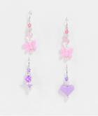 Asos Design 2-pack Earrings With Puff Heart And Butterfly Beads In Silver Tone