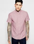Lindbergh Oxford Shirt In Pink Short Sleeves In Tight Slim Fit - Rose
