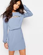 First & I Lace Up Detail Dress - Cashmere Blue