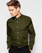 Asos Smart Shirt In Khaki With Button Down Collar In Regular Fit - Khaki