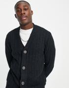 Selected Homme Ribbed Cardigan In Dark Gray