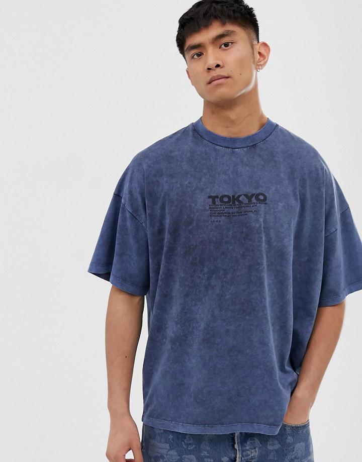 Asos Design Oversized T-shirt With Heavy Wash And City Street Text - Black