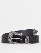 Asos Design Antique Silver Western Waist And Hip Belt In Black
