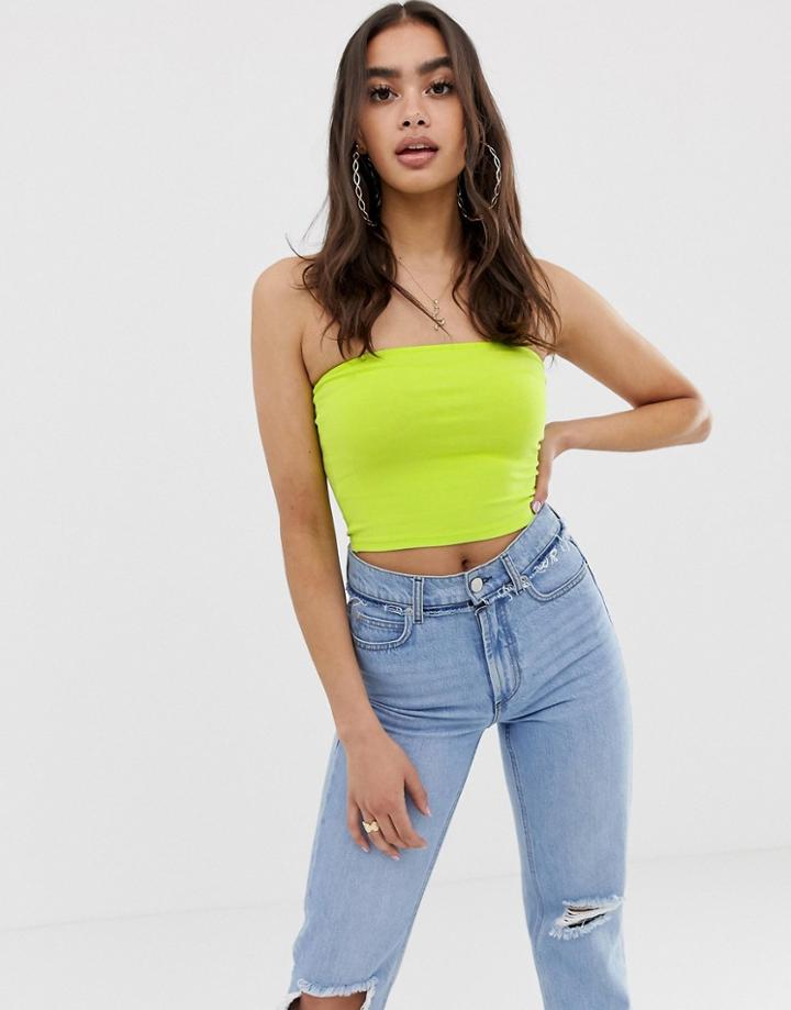 Asos Design Crop Bandeau Top In Neon Green - Yellow