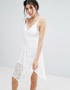 Love Triangle Lace Hanky Hem Dress - White