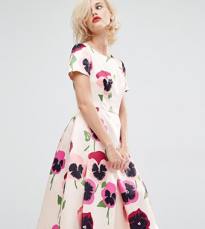 Horrockses Iris Pansy Prom Dress In Duchess Satin - Multi