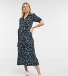 Asos Design Maternity Ultimate Midi Tea Dress With Collar In Black With Blue Spot