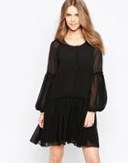 Minimum Moves Pleated Skirt Smock Dress - Black