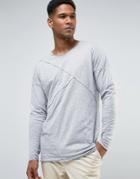 Only & Sons Longline Long Sleeve T-shirt With Raw Stitch Detail - Gray