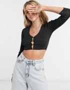 Bershka Glitter Detail Cardigan In Black