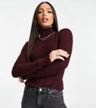 Asos Design Tall Ribbed Roll Neck Sweater In Dark Red
