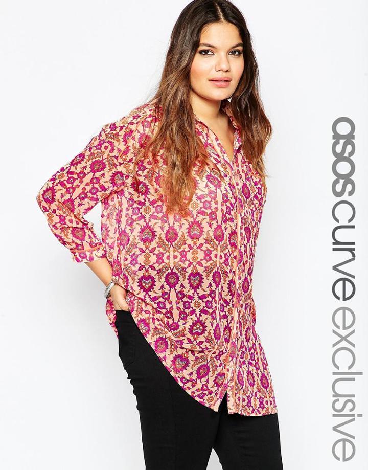Asos Curve Blouse In 70's Paisley Print - Multi